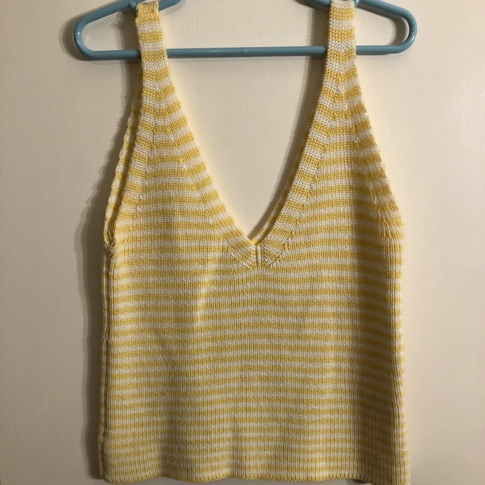 Yellow White Striped knit tank